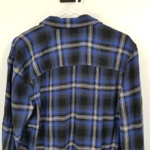 American Eagle Oversized Fit Blue and Black Plaid Flannel Shirt Size Large - Picture 5 of 11